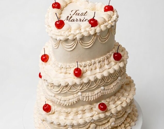 Just Married Vintage 3 Tier Cherry Wedding Cake